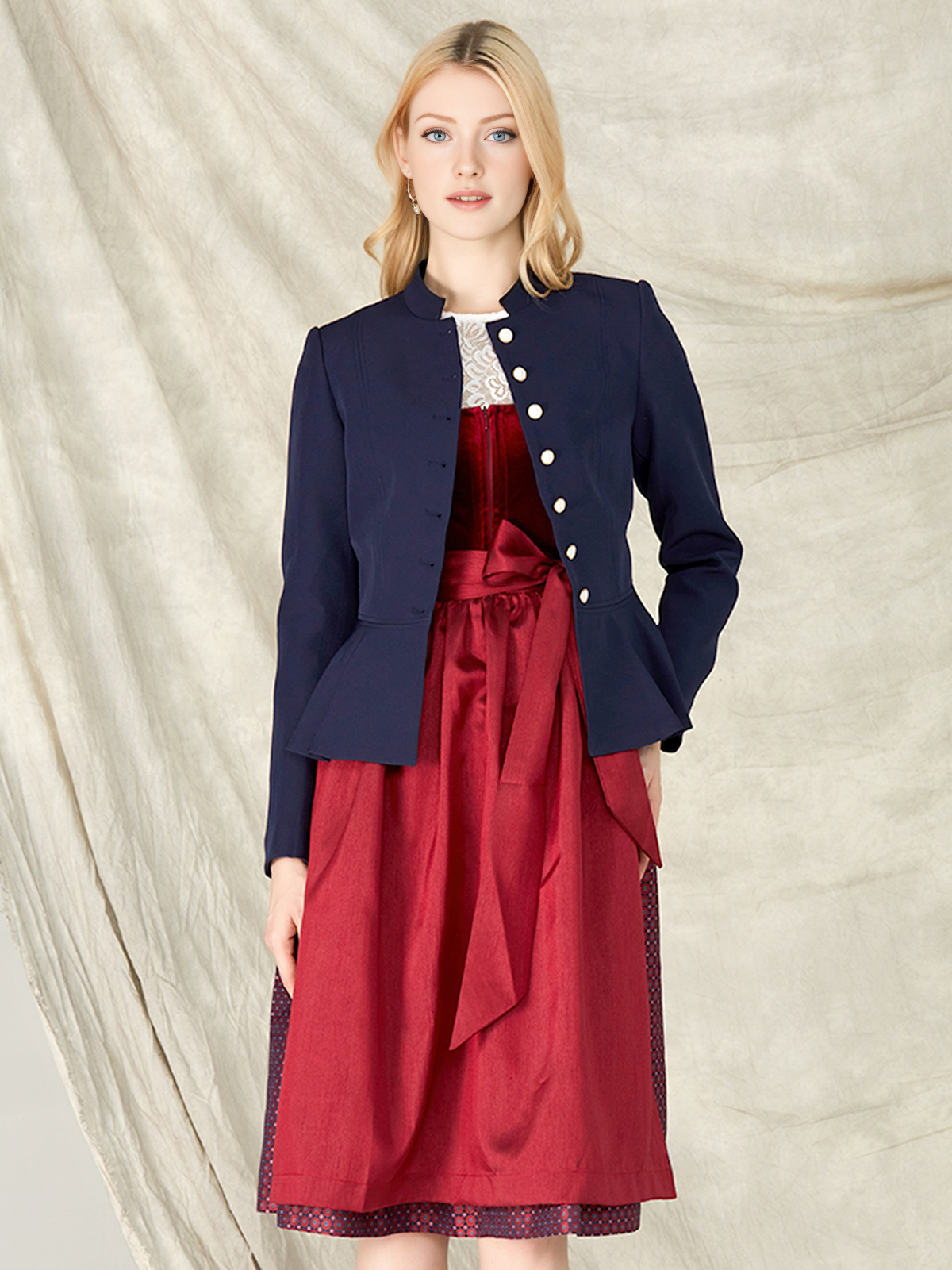 Dirndl Olive in maritimem Blau
