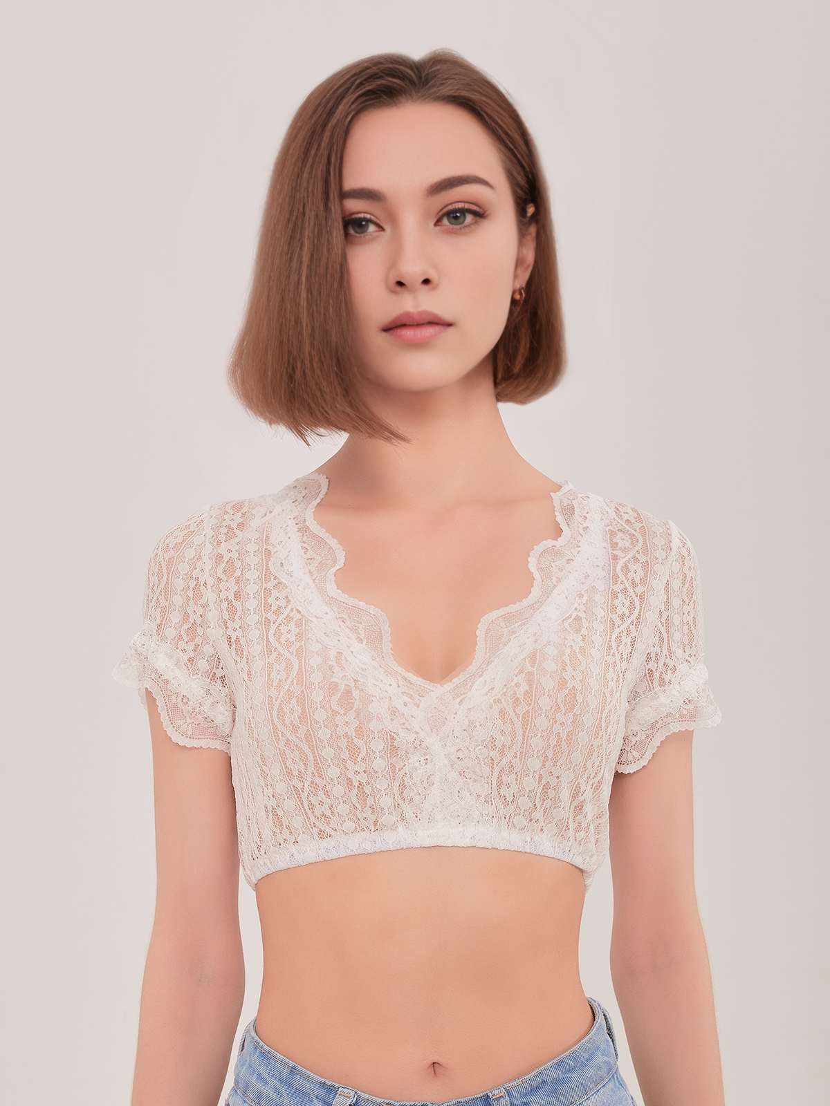 Spitzen Dirndlbluse in Weiß