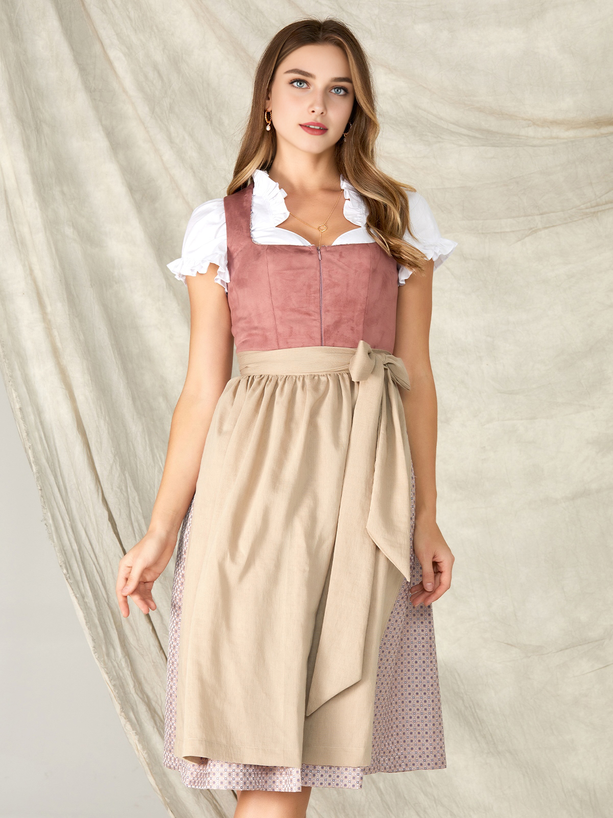 Moderne langarm Dirndl Bluse in Rosa