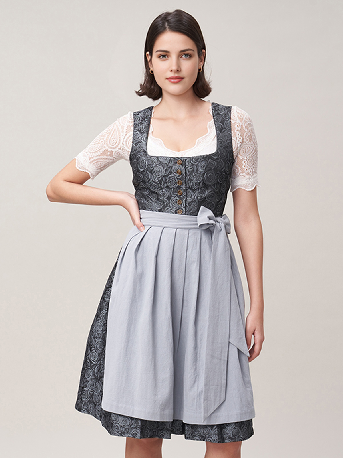 Modernes Dirndl in Blau mit V-Ausschnitt