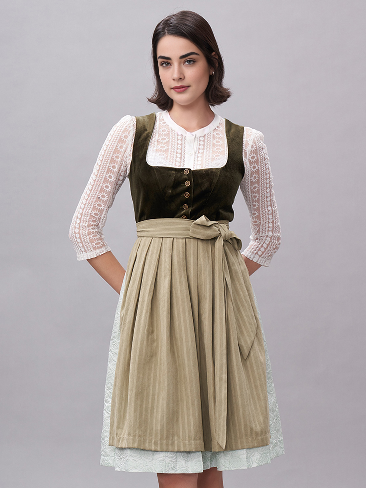 Elegantes schwarzes Dirndl mit grüner Schürze