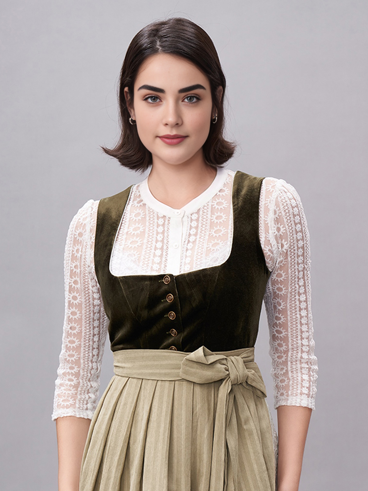 Dirndlbluse in Grün mit floralen Details