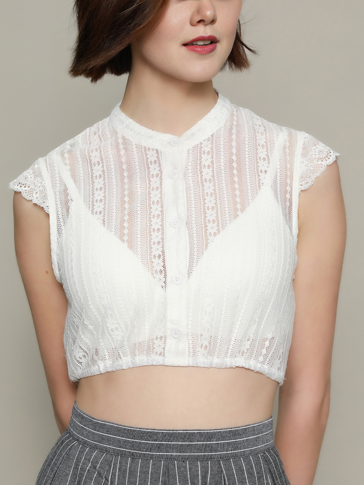 Dirndlbluse Spitze Kurzarm in Weiß